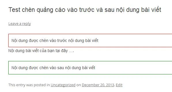 Minh họa chèn code vào trước và sau nội dung bài viết