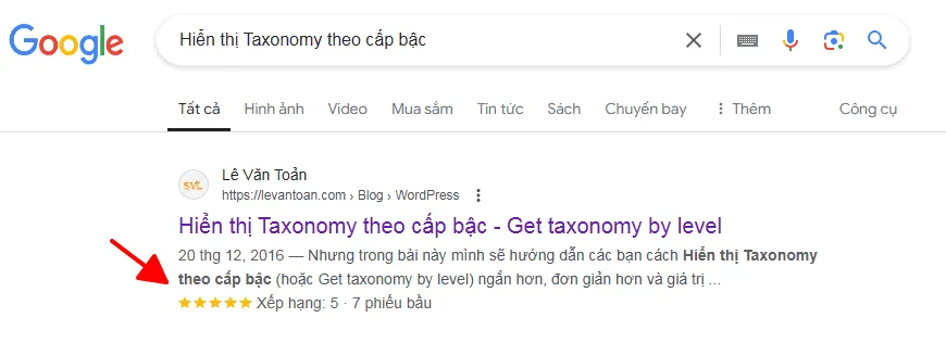 Kết quả tìm kiếm Google với đánh giá sao