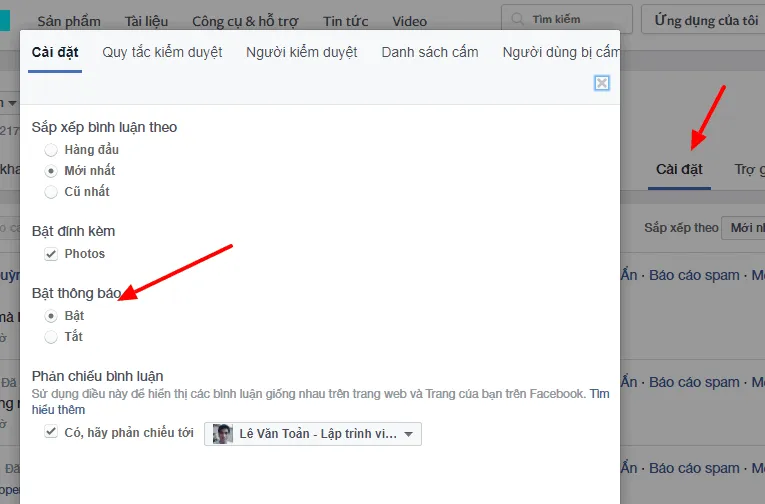 Cài đặt thông báo