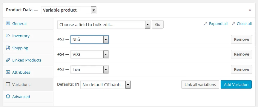 Hình ảnh minh họa giá sản phẩm biến thể mặc định
