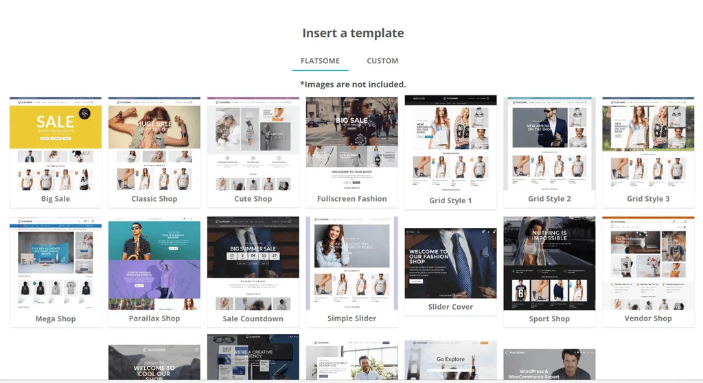 Các template mặc định Flatsome đang có