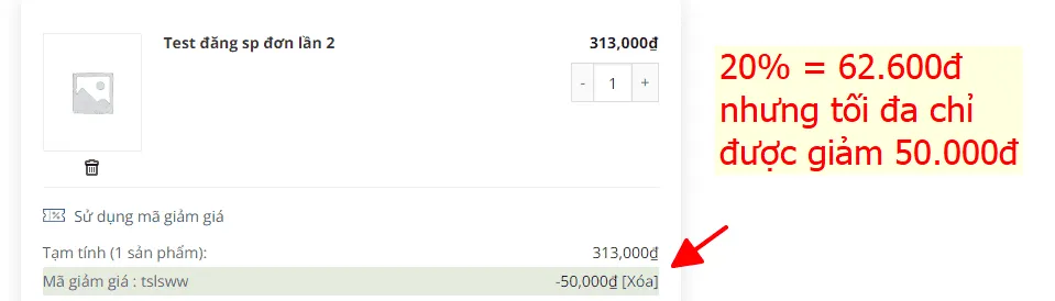 Ảnh minh họa trường "Mức giảm tối đa" trong admin