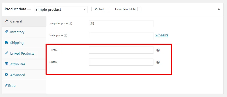 Metabox tùy chỉnh Prefix và Suffix cho từng sản phẩm