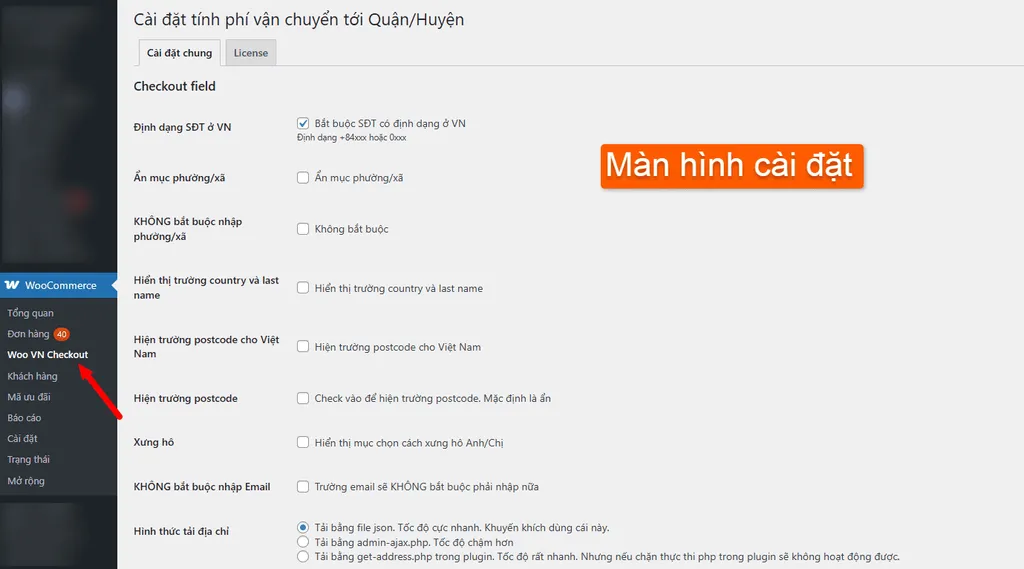 Màn hình cài đặt