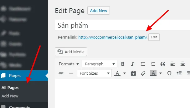 Tạo trang sản phẩm với slug "san-pham"