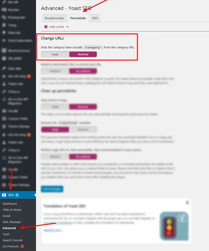 xóa category bằng Yoast SEO
