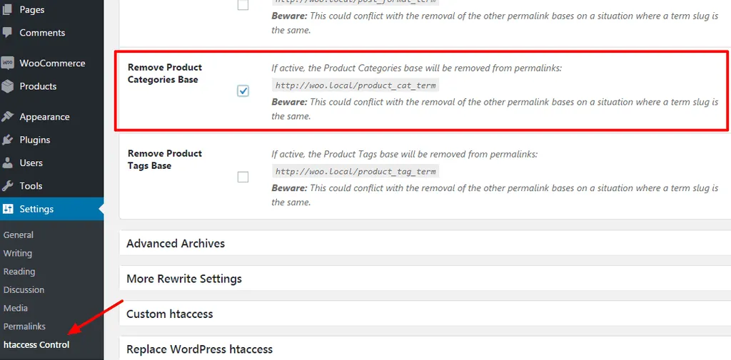 Cài đặt plugin WP htaccess Control để loại bỏ product-category