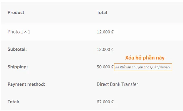 Loại bỏ tiêu đề phí vận chuyển