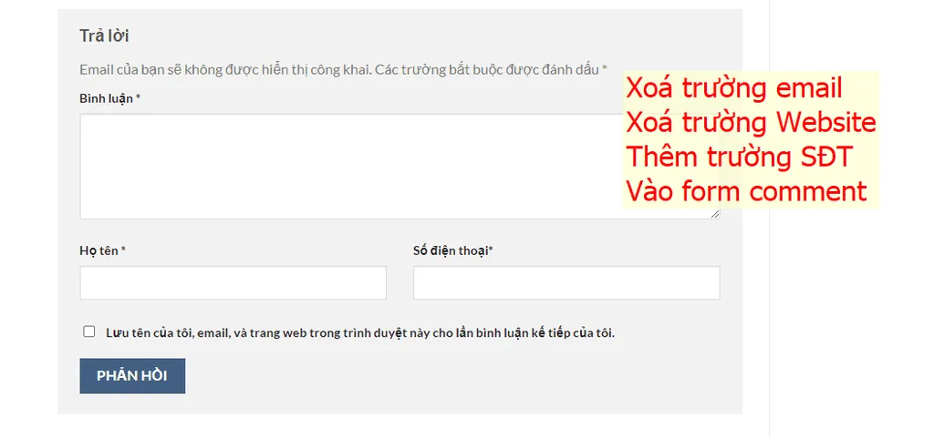 Form bình luận WordPress đã tùy chỉnh với trường số điện thoại