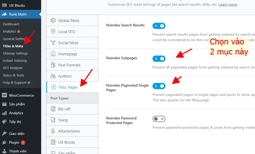 Cài đặt Rank Math để chặn index các page con