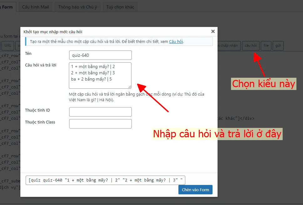 Thêm trường câu hỏi vào Contact Form 7