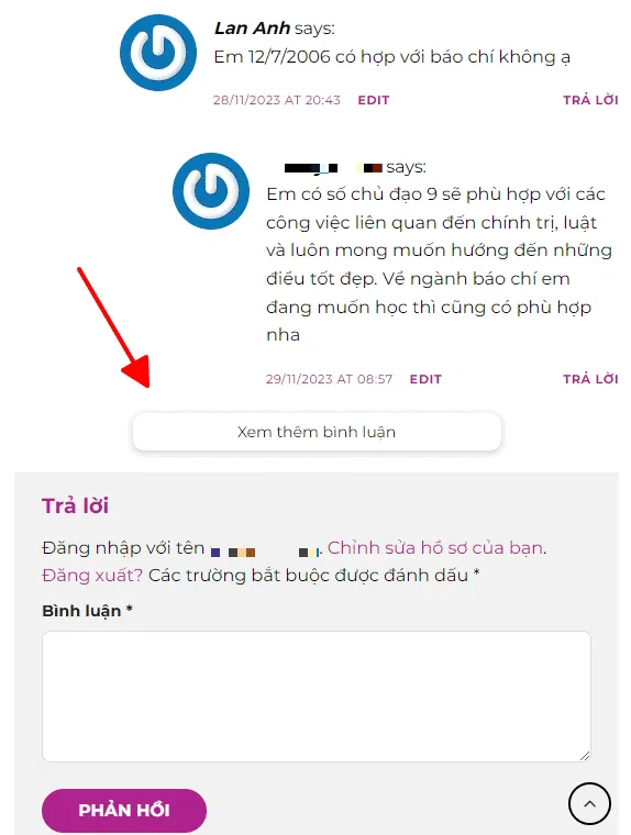 Giao diện bình luận sau khi thêm code