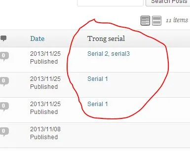 Giao diện quản trị sau khi thêm cột serial