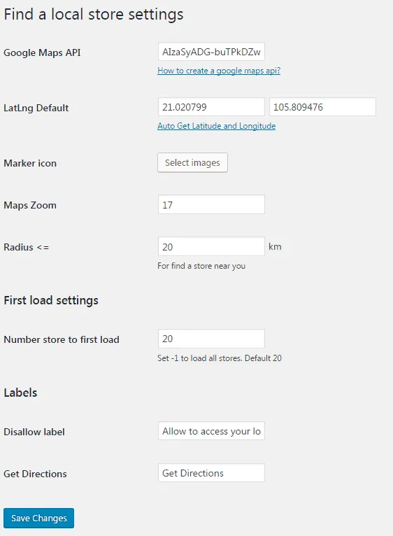 Minh họa trang cài đặt plugin