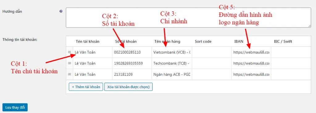 Nhập thông tin tài khoản ngân hàng