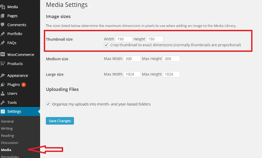 Cài đặt hình ảnh trong Admin WordPress