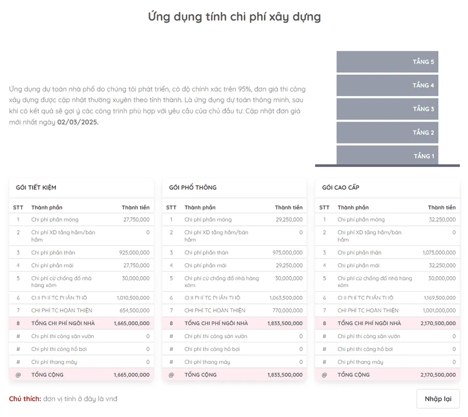 Ứng dụng tính chi phí xây dựng