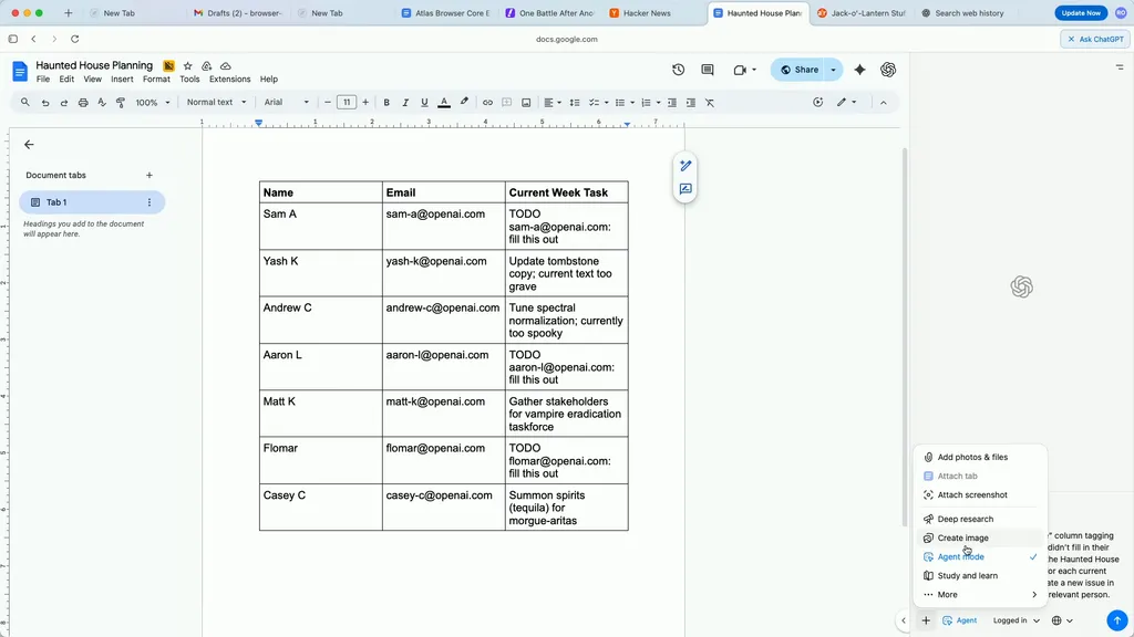 Agent mode in ChatGPT Atlas