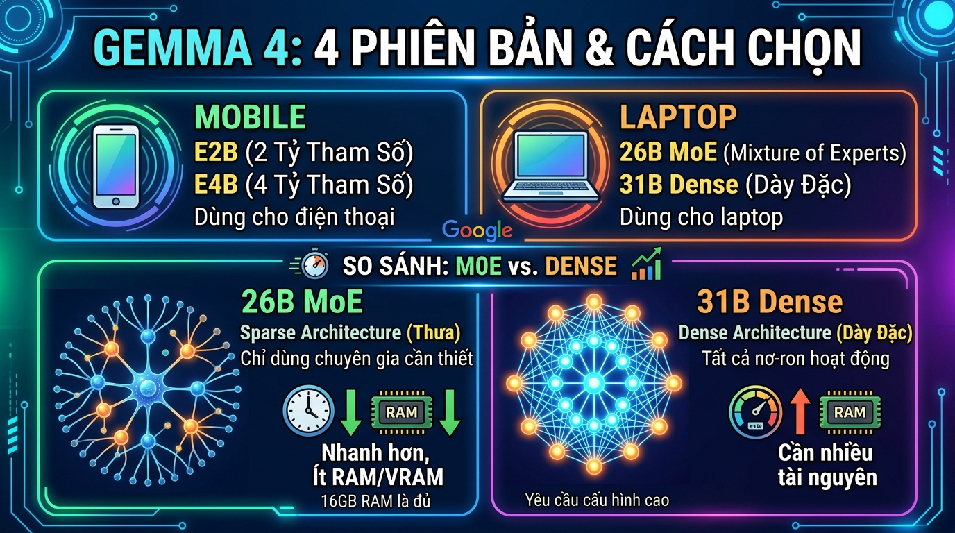 Các phiên bản Gemma 4 và cách lựa chọn