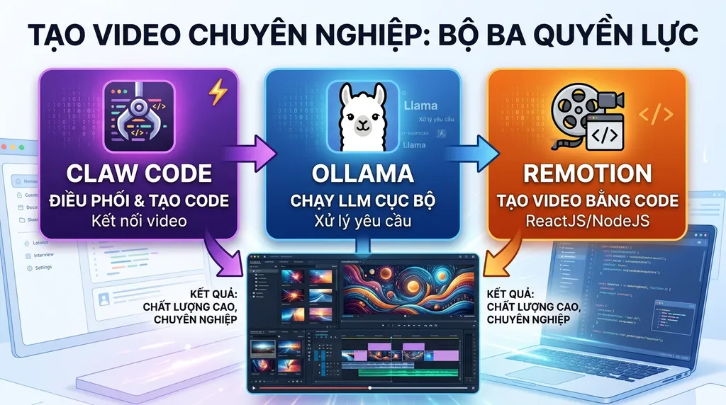 Thay đổi cách tạo video mãi mãi: AI, Claw Code, Ollama và Remotion