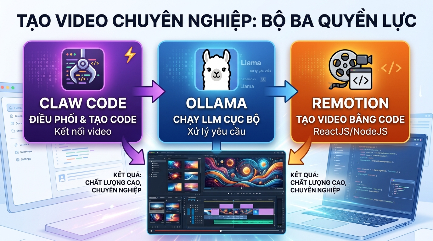Claw Code, Ollama và Remotion: Bộ ba quyền năng