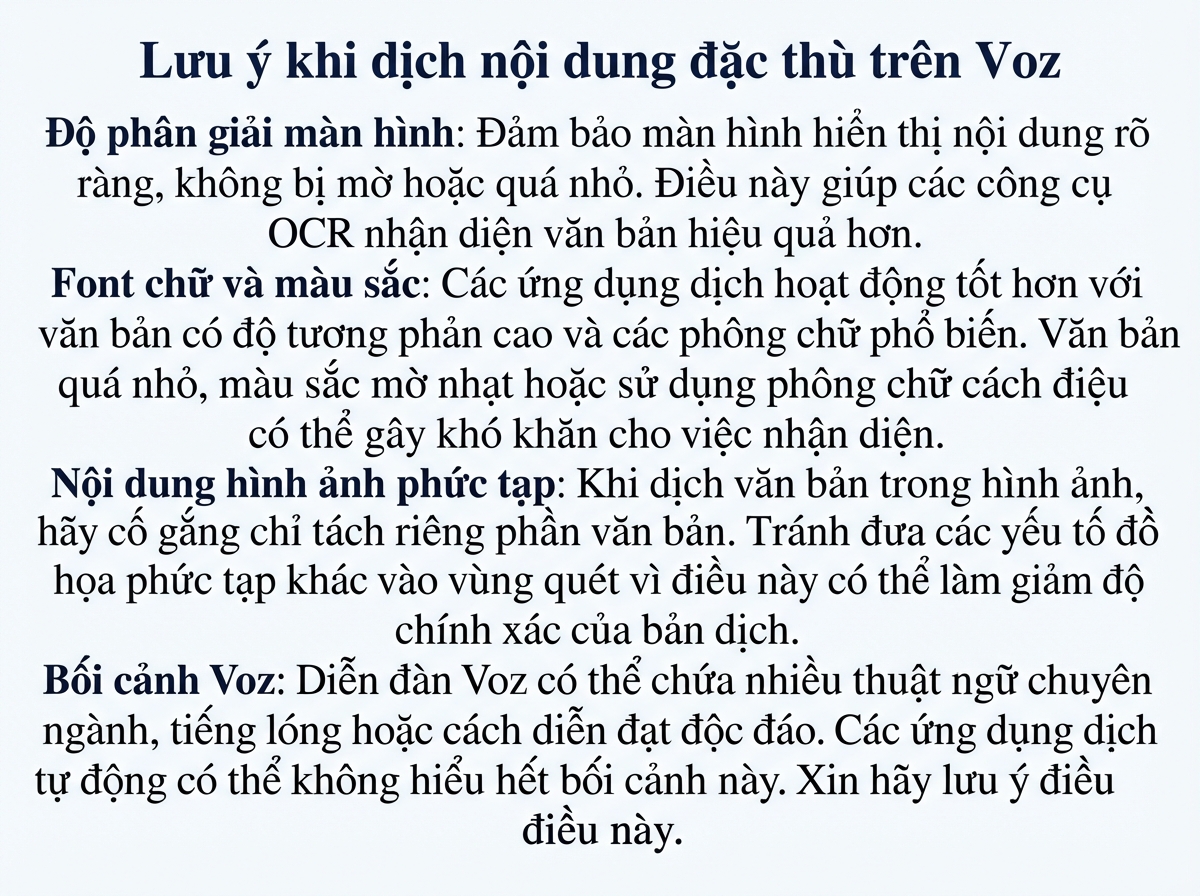 Lưu ý khi dịch nội dung đặc thù trên Voz